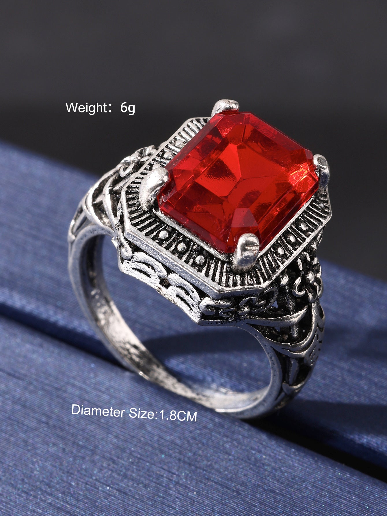 Red Minimalist Hollow Square Ring With Glass Inlay Geometric Jewelry Anniversary Gift For Women Everyday Style