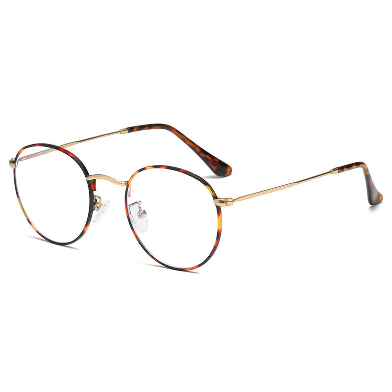 Womens Vintage Glasses Retro Metal Full Frame Glasses Small Flat Mirror Korean Fashion Eye Wear Gold And Black