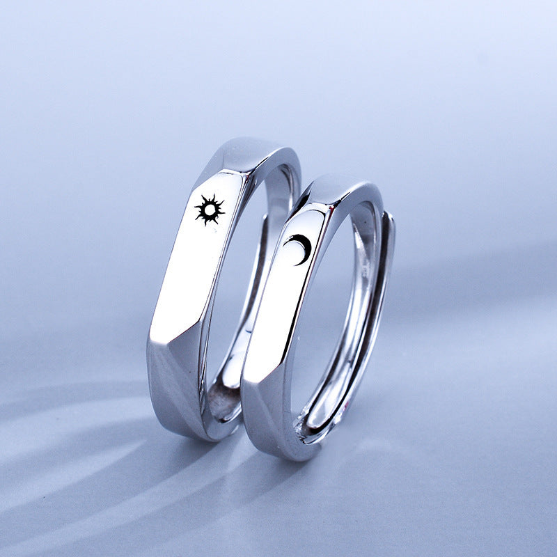 Adjustable Sterling Silver Couple Rings Open Geometric Bands For Women And Men Electroplated Korean Style Rings