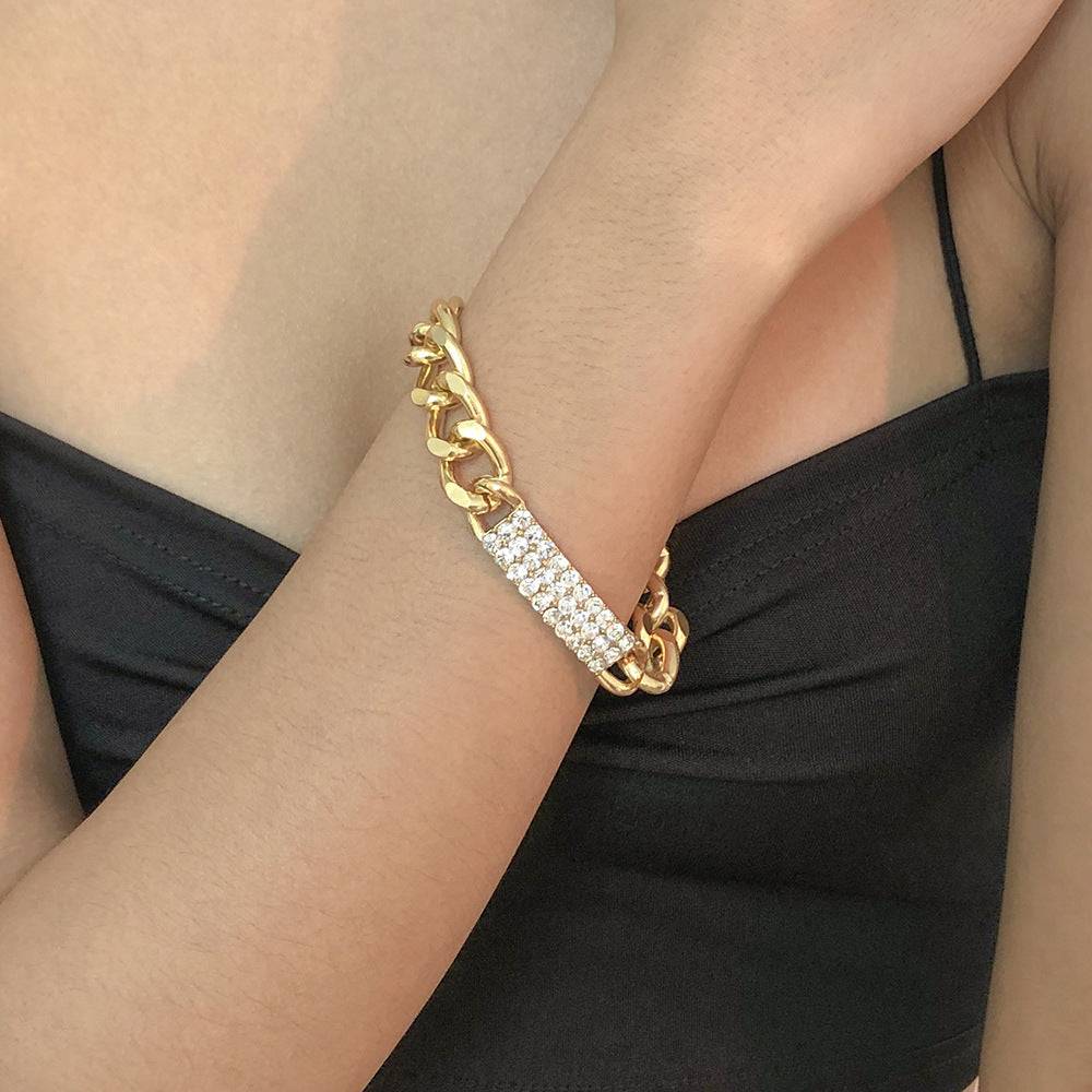 Womens Geometrical Electroplated Cuban Chain Bracelet Alloy Hip Hop Style Jewelry European American Gold White