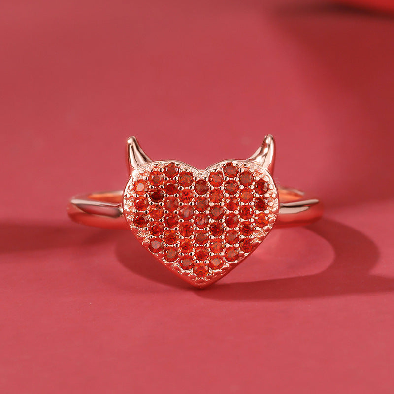 Copper Geometric Horn Ring for Women with Zircon Inlay Korean Style One Size Jewelry Crisp Shine for Daily Use