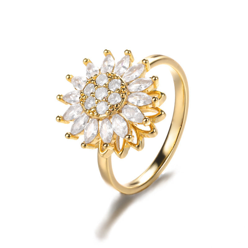 Womens Ring Time Copper Flower Adjustable Opening Gold 1 Platinum 1 Gold 2 Platinum 2 Gold 3 Platinum 3 Platinum 4
