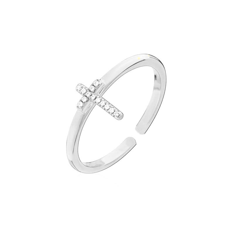 Adjustable Silver Heart Ring For Women Open Design With Cross Accent Jewelry Everyday Wear Elegant Simple Chic