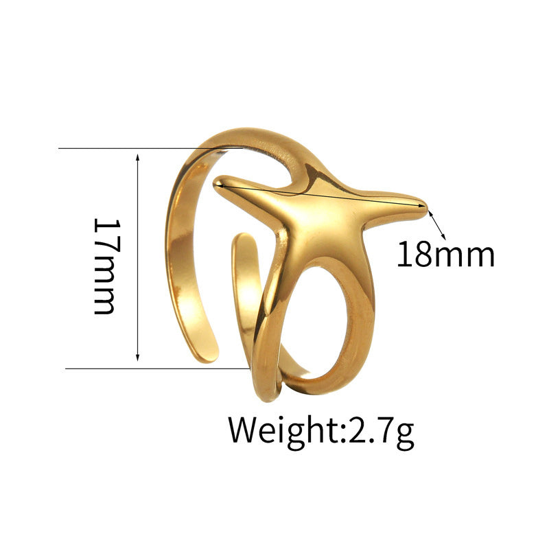Women Adjustable Pentagram Ring 18K Gold Plated Titanium Steel Five Pointed Star Fashion Jewelry Durable Style