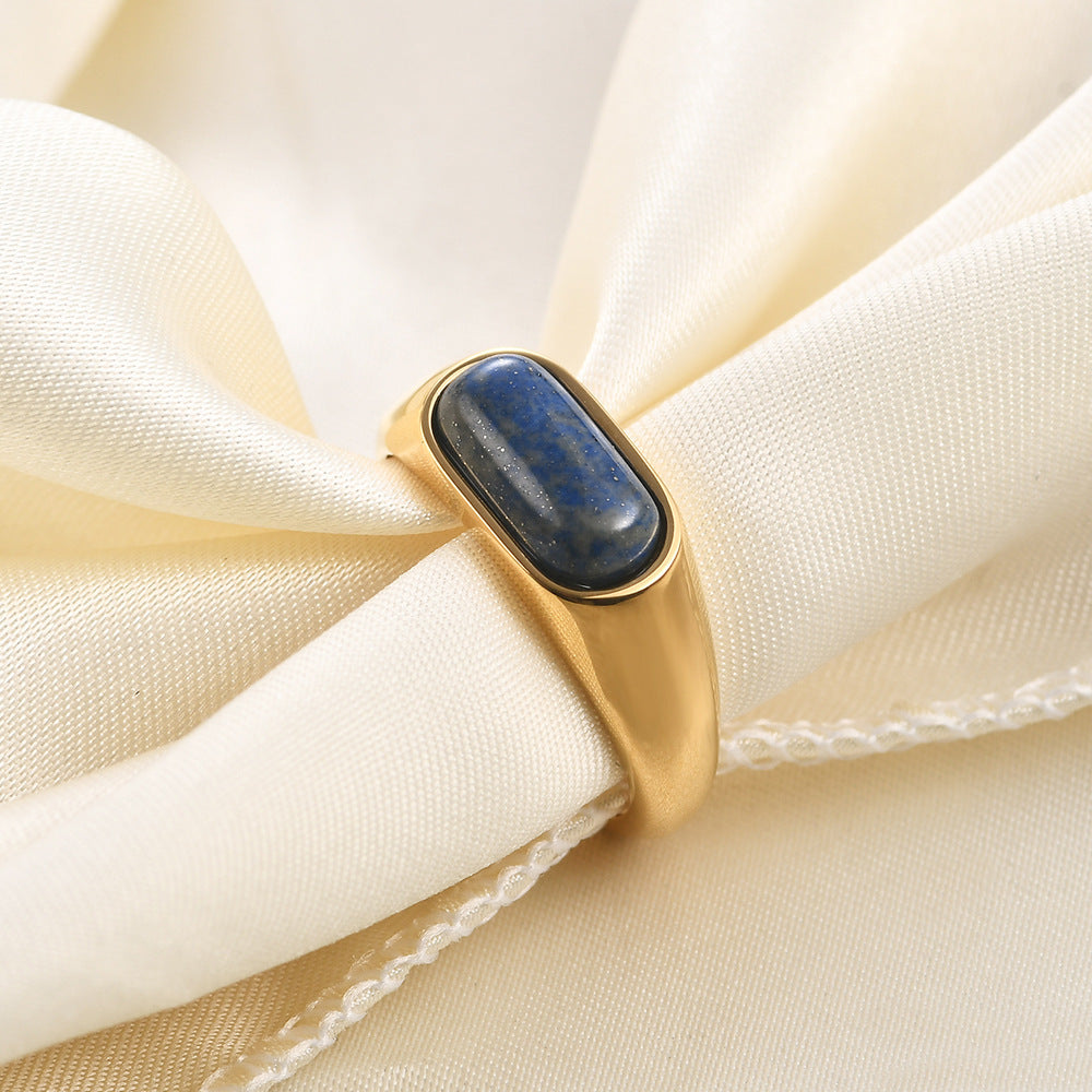 Womens Stainless Steel Ring Inlaid Natural Stone Geometric Ring for Women Fashion Jewelry Titanium Steel Inlaid Gem Ring Quadrilateral Ring Ins Ring