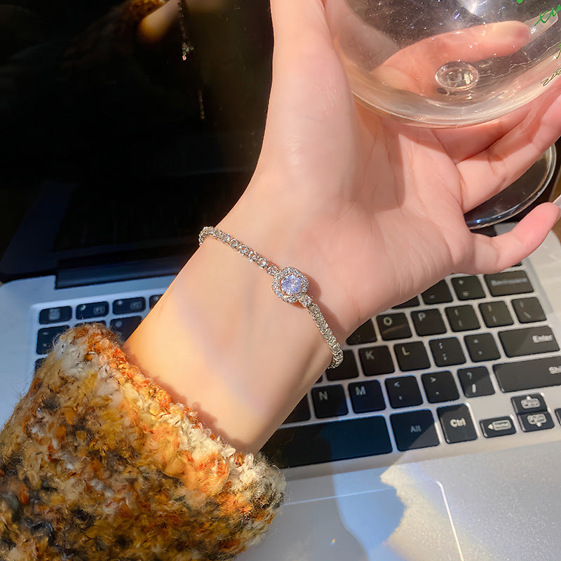 Womens Copper Bracelet With Rhinestone Zircon Geometric Quadrilateral Bangle Electroplated Finish Modern Style