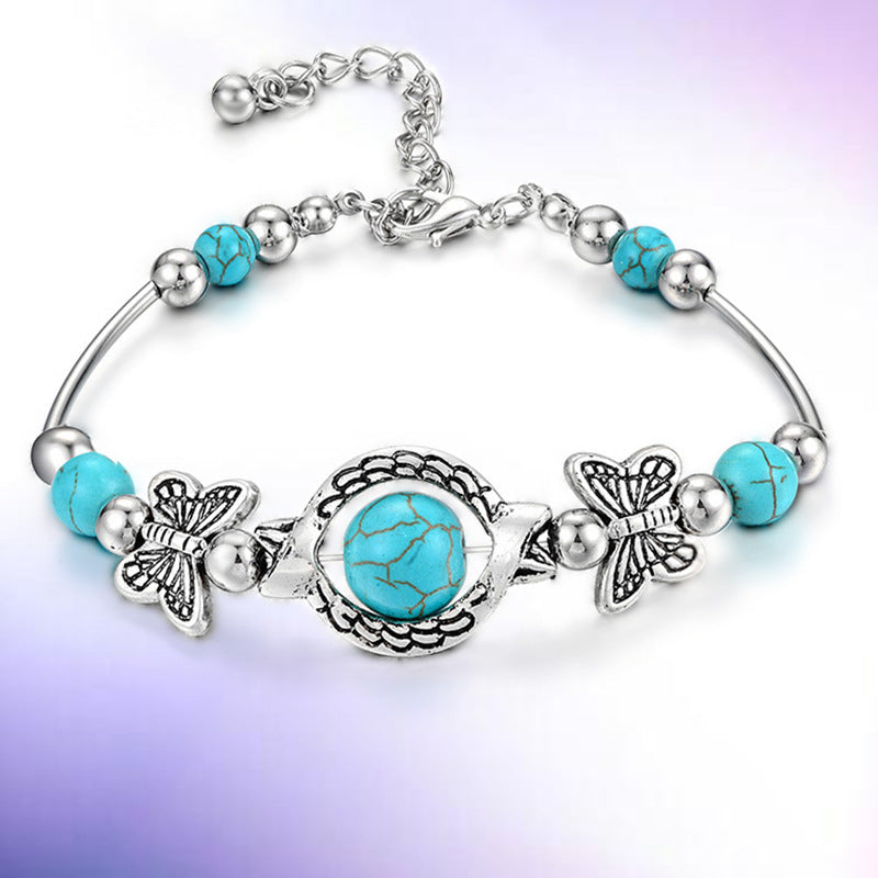 Turquoise Butterfly Alloy Bracelet 7cm Diameter Fashion