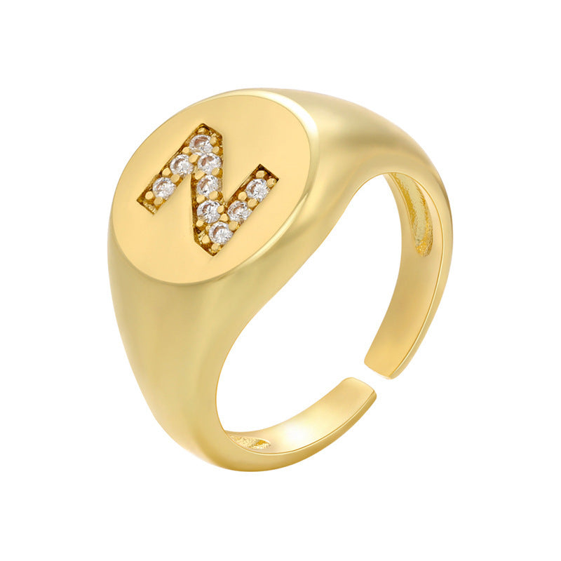 Women Adjustable Initial Ring Wide Band Gold Tone Diamond Accent Personalized Alphabet Jewelry Gift Daily Wear