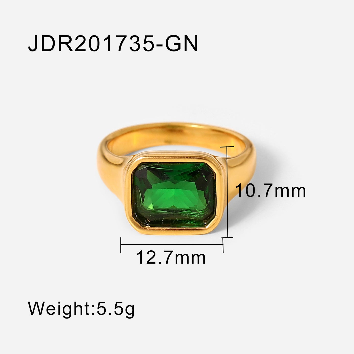 18K Gold Plated Stainless Steel Ring Square Zircon Fashion Jewelry Glossy Finish Ring Souvenir Tour Gift Elegant