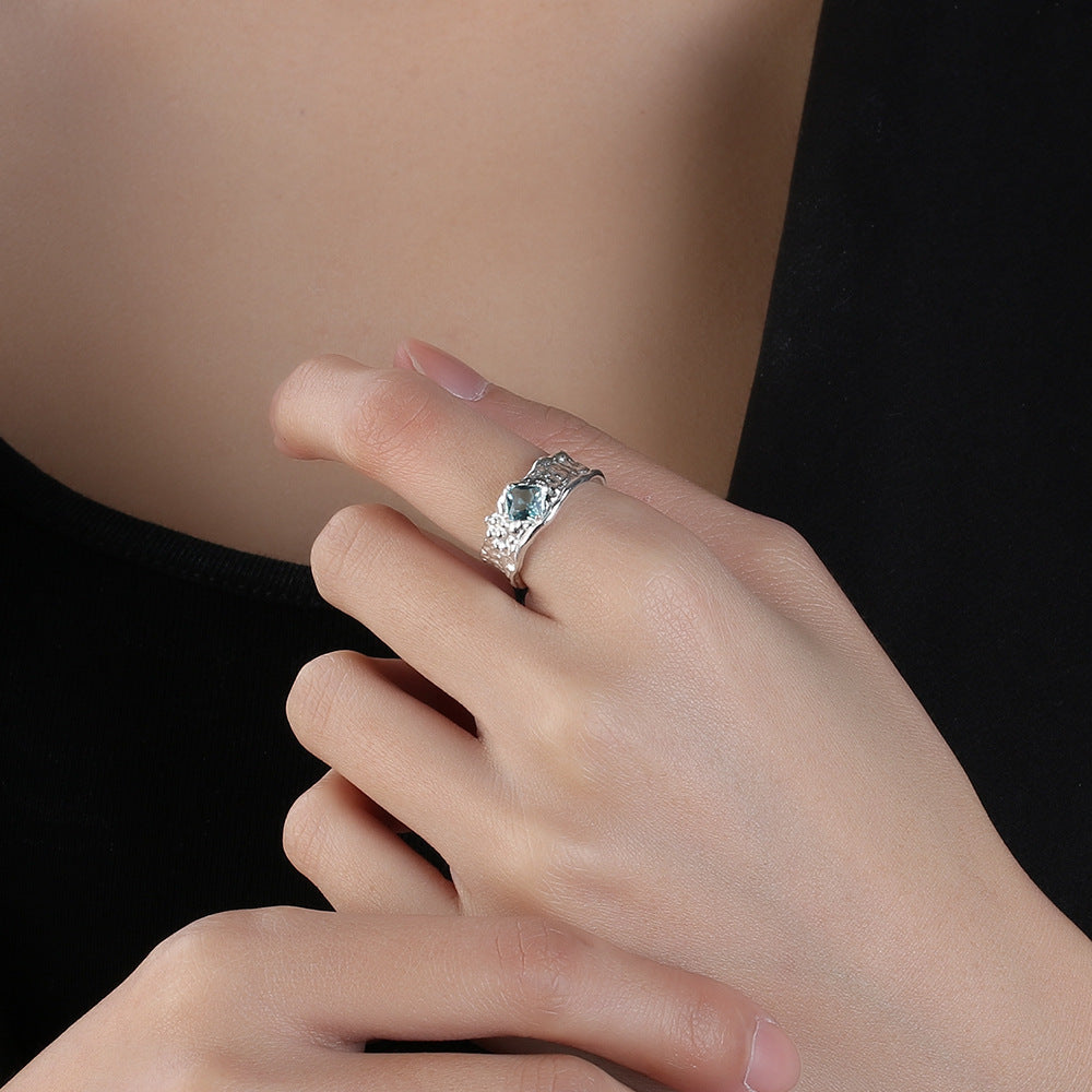 Diamond Inlaid Adjustable Ring Copper Geometric Design Unisex Korean Style Gold Plated Gemstone Accent Elegant