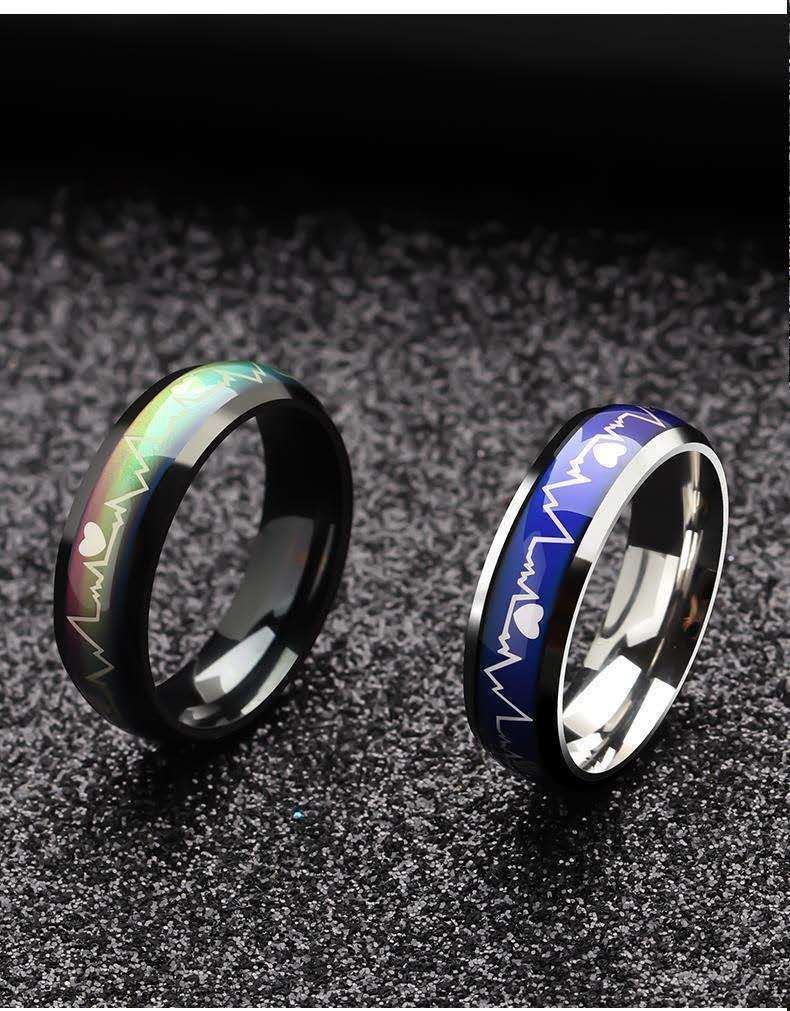 Titanium Steel Couple Rings Geometric Design With Color Changing Thermochromic Inlay For Him And Her Fashion Accessory