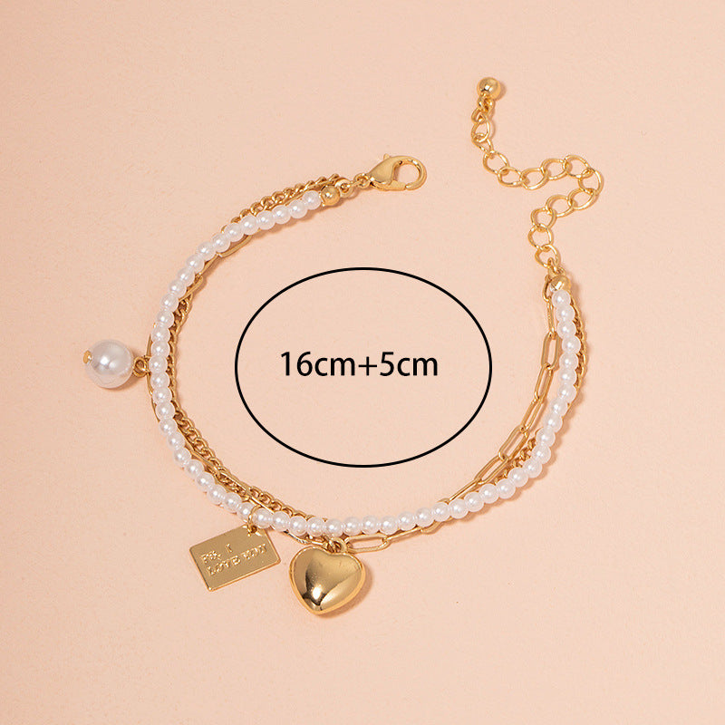 Womens Gold Plated Pearl Bracelet Three Layered Adjustable Length European American Styles Individually Packed