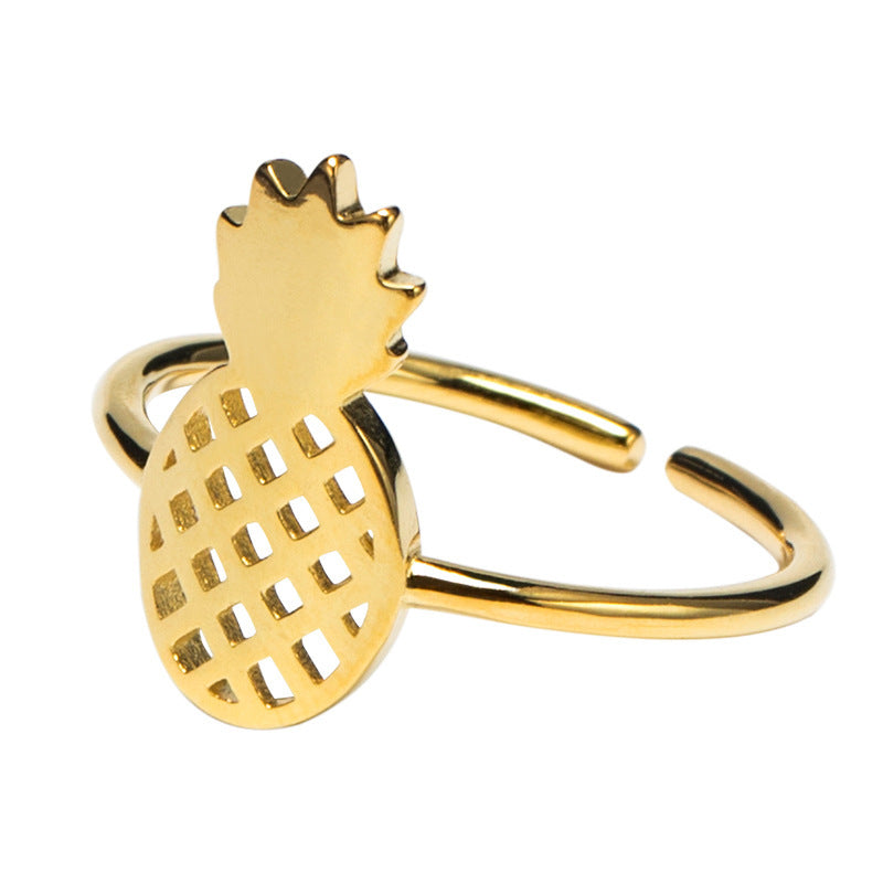 Womens Silver Ring with Gold Plated Pineapple Design Adjustable Opening Perfect for Birthdays Holidays and Anniversaries Fashionable Fruit Ring for Women