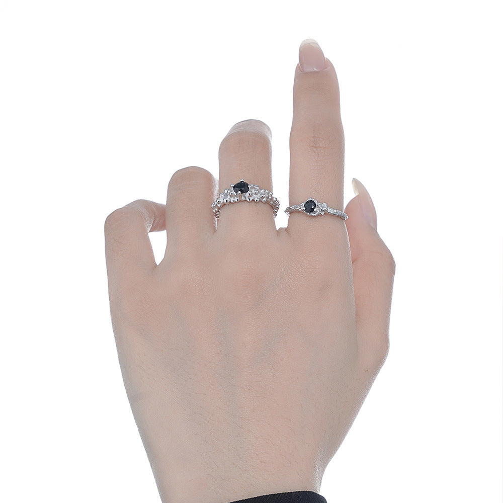 Adjustable Silver Ring With White Gold Finish Burnt Wrinkle Texture Diamond Ring For Her Fashion Jewelry Gifts