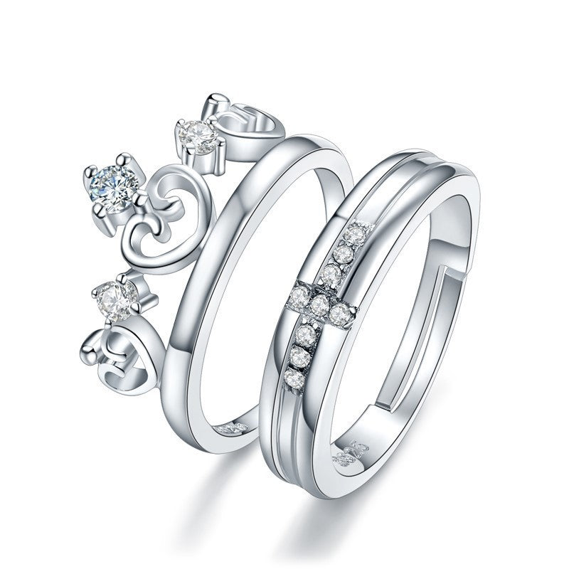 Silver Matching Rings For Men And Women Crown Love Cross Diamond Design Fashion Jewelry Couple Rings And Style
