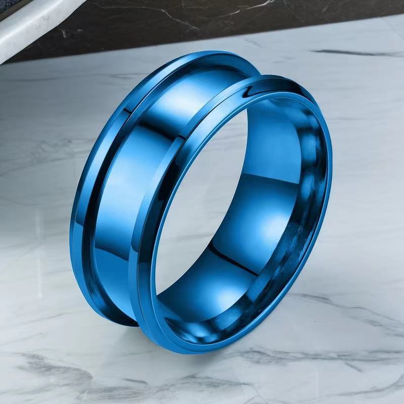 Unisex Ring Double Bevel Grooved Billet Stainless Steel Band Electroplated Geometric Design Ring Ring Band Ring