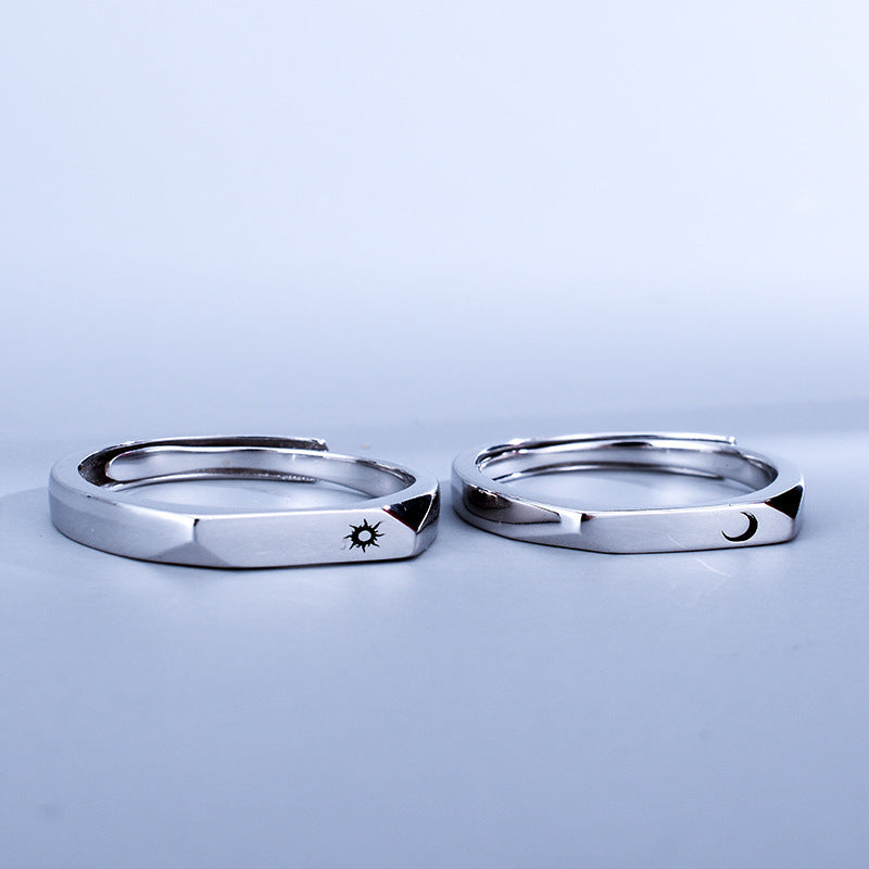 Adjustable Sterling Silver Couple Rings Open Geometric Bands For Women And Men Electroplated Korean Style Rings