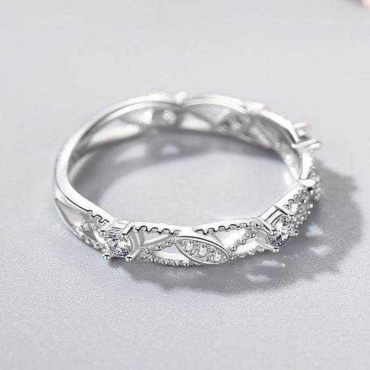 Womens Sterling Silver Leaf Diamond Ring Exquisite Design