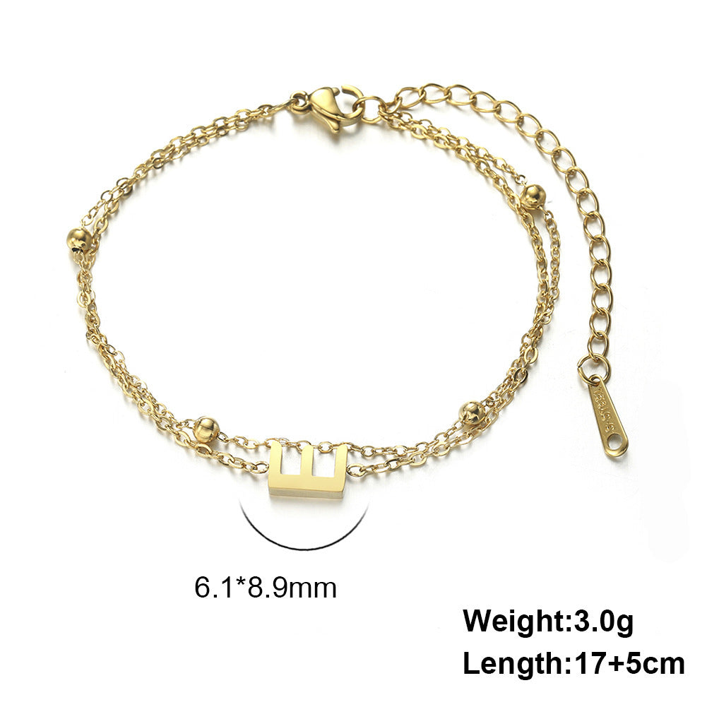 Womens Stainless Steel Double Layer Chain Bracelet With Initial Pendant Electroplated Finish Jewelry Gift Gold