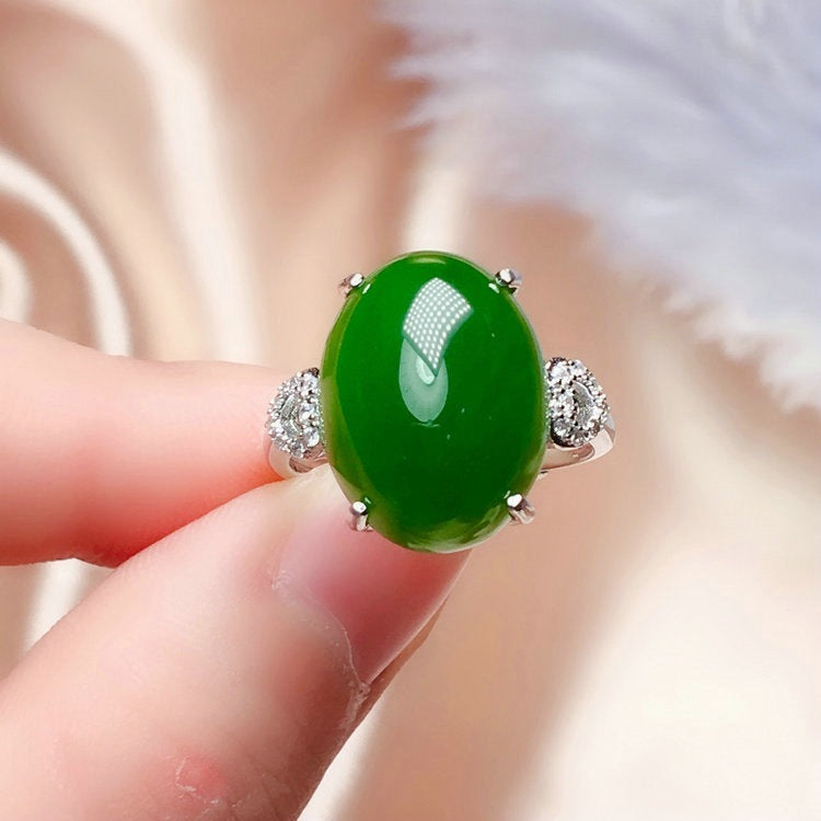 Emerald Geometric Goose Egg Ring Copper Adjustable Open Band Elegant Jewelry for Women Contemporary Style Statement