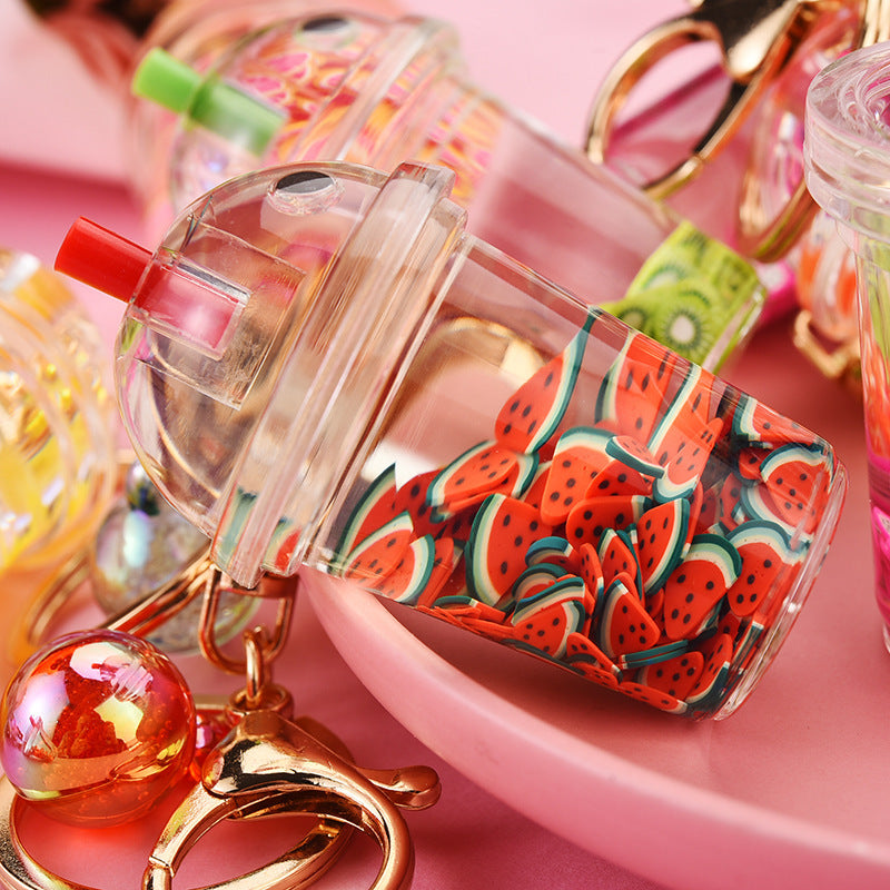 Acrylic Keychain Pendant With Fruit Chip And Milk Bottle Beads Pastoralist Style Cute Accessory For Bags Purse