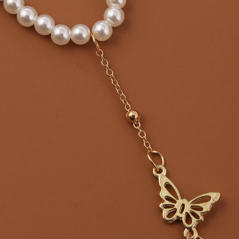 Butterfly Finger Bracelet With Pearl Chain Delicate Jewelry