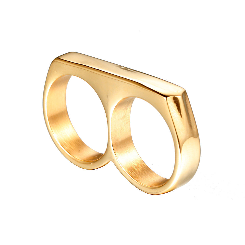 Two Finger Ring Geometric Alloy Handmade for Men in Black Steel Gold Size 7 8 9 10 11 12 13 Daily Wear Designs