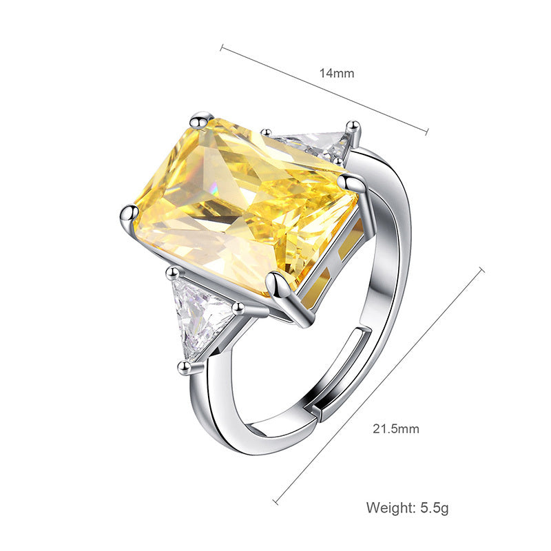 Womens Vintage Rectangular Flat Ring Copper with Color Zirconium Jewelry Gift For Women Elegant Accessory Item