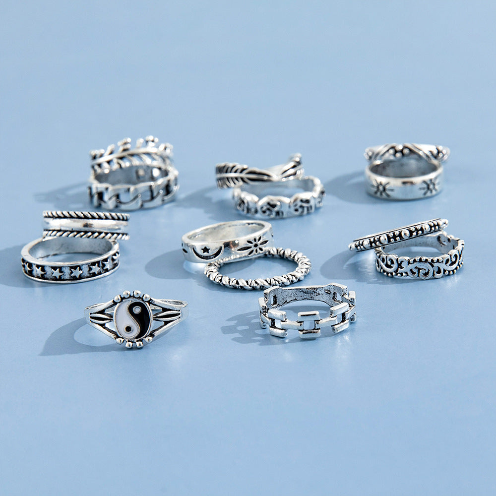 Embossed Elephant Geometric Alloy Ring Set 14 Piece Knuckle Rings For Women Fashion Jewelry For Daily Wear Now