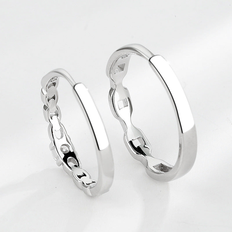 Adjustable Geometric Couple Rings For Him And Her Matching Bands Promise Jewelry Anniversary Gift Silver Spark