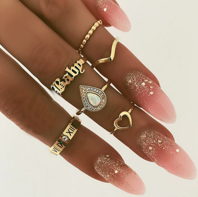 Women Rhinestone Ring Set Geometric Drop Design For Anniversary European Jewelry Alloy For Daily Fashion Looks