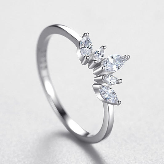 Womens Sterling Silver Princess Crown Ring Gold Plated With Artificial Gems S925 Electroplated US Size 5 6 7 8 9