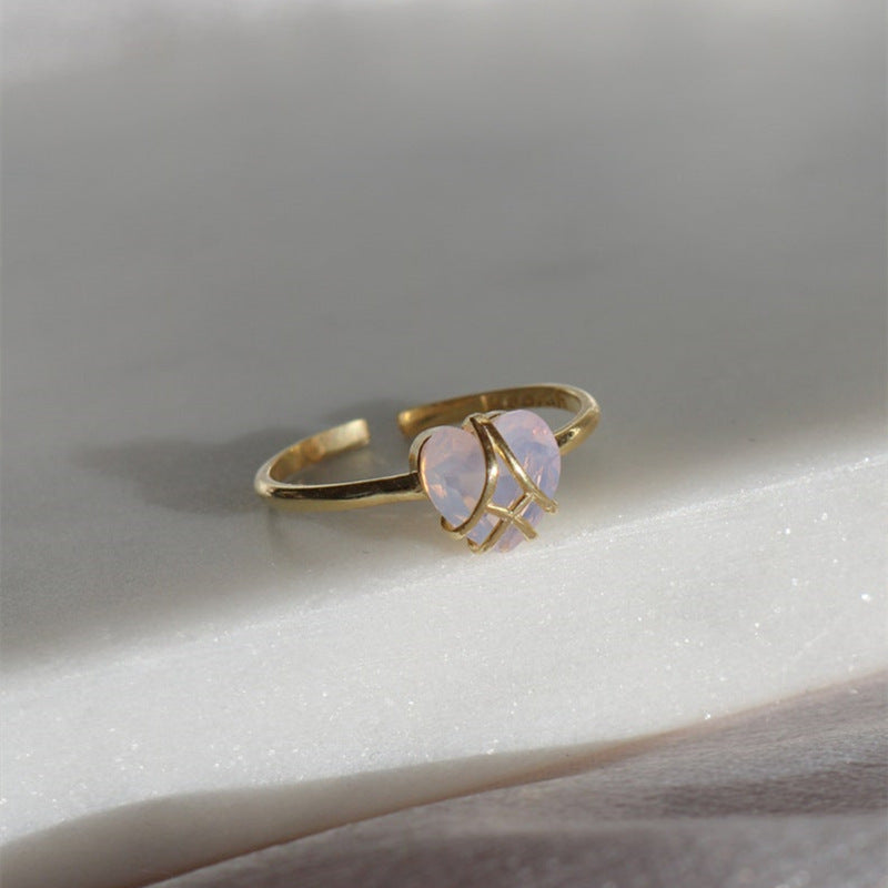 Womens Silver Adjustable Open Heart Ring With White Stone Jewelry For Women Versatile Everyday Accessory Items