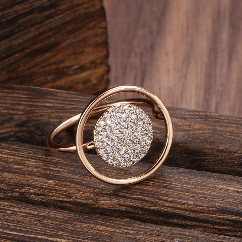 Zircon Fashion Hollow Ring With Full Diamond Inlay Elegant Temperament Jewelry Copper Crafted Geometric Accent