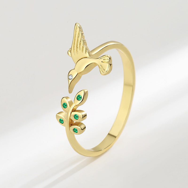 Adjustable Bird Ring For Women Copper Inlaid Zircon Zodiac