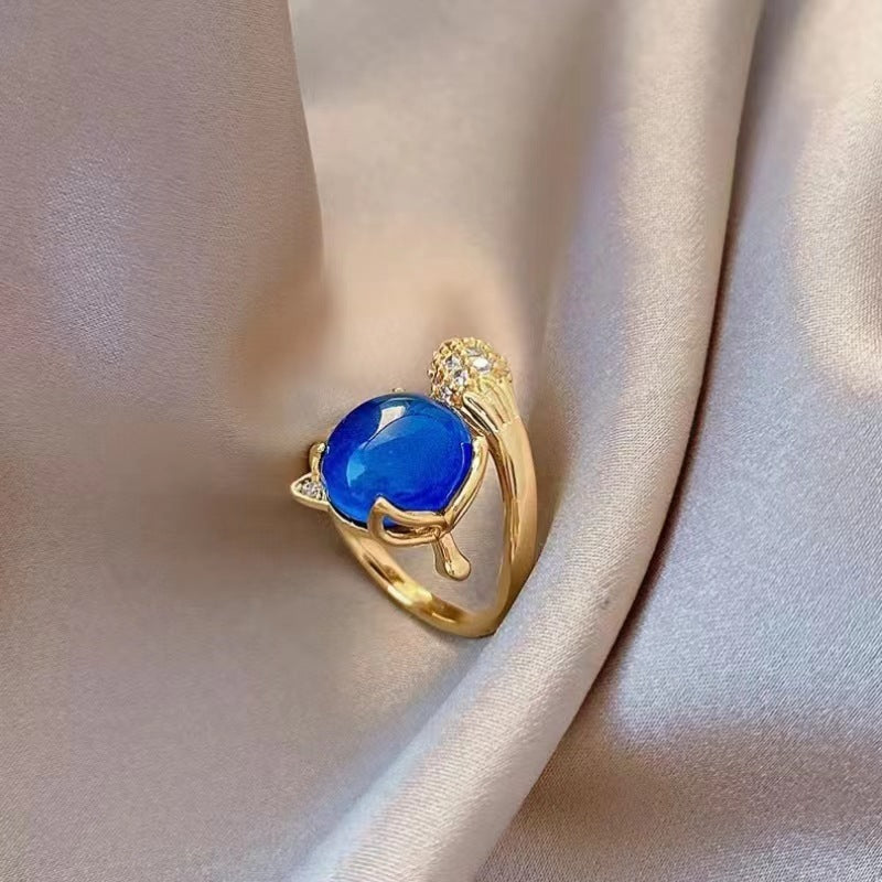 Adjustable Fox Ring Temperature Sensitive Color Changing Ring Crystal Copper Ring Gold Electroplating Animal Jewelry