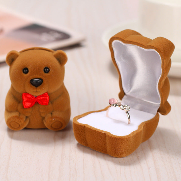 Bear Ring Box Jewelry Gift Box With Flocking Organizer