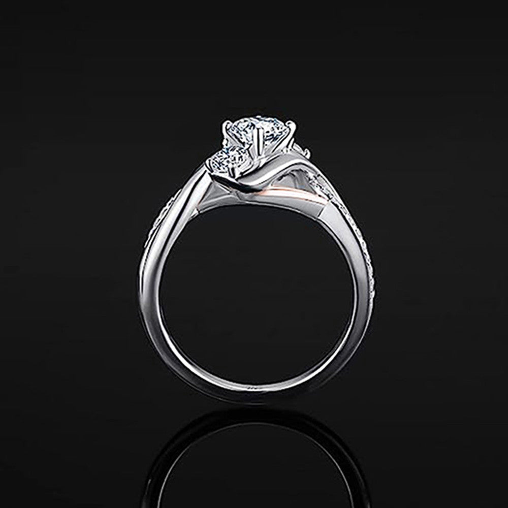 Zircon Shiny Ring Womens Geometry Pattern Fashion Band Two Tone Elegant Circle Jewelry Daily Wear For All Week