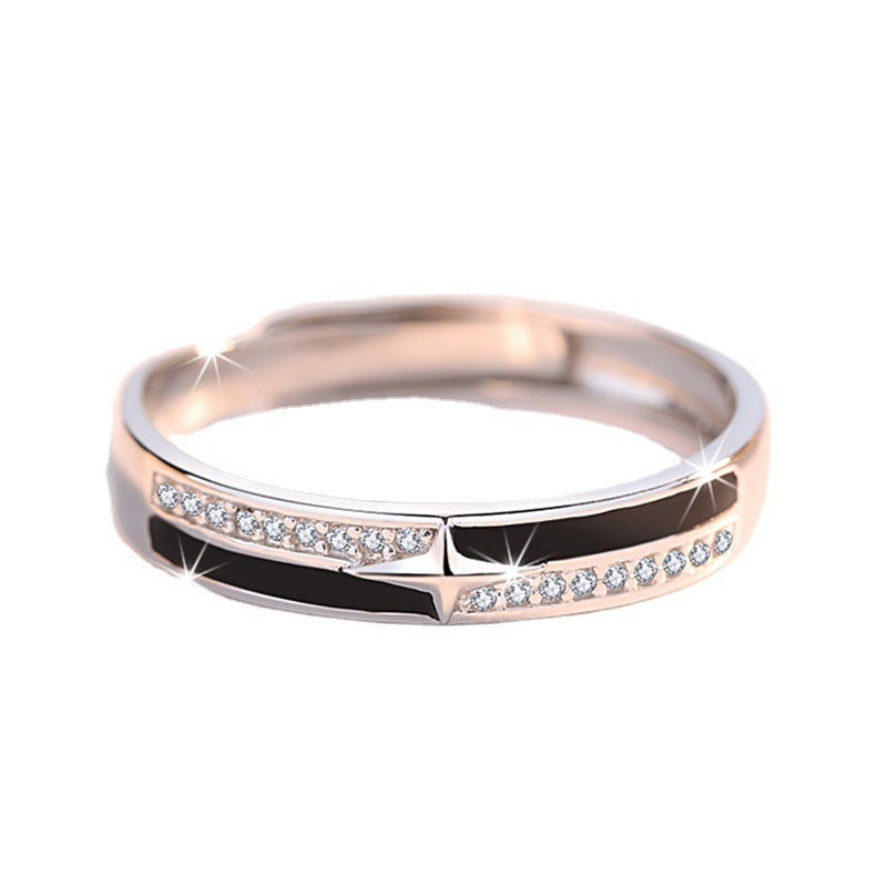 Adjustable Copper Ring With Zircon Stone Geometric Tail Style Hip Hop Inspired Jewelry White Gold Plated Copper