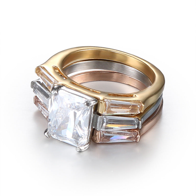 Womens Titanium Steel Diamond Ring Gold Plated Casual Simple Jewelry Accessory Durable Titanium Ring with Gold G