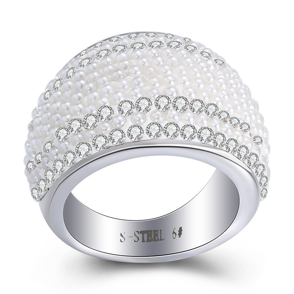 Womens Titanium Steel Ring with Black and White Diamond Inlay Geometric Fashion Ring Silver Ring Womens Ring Gift for