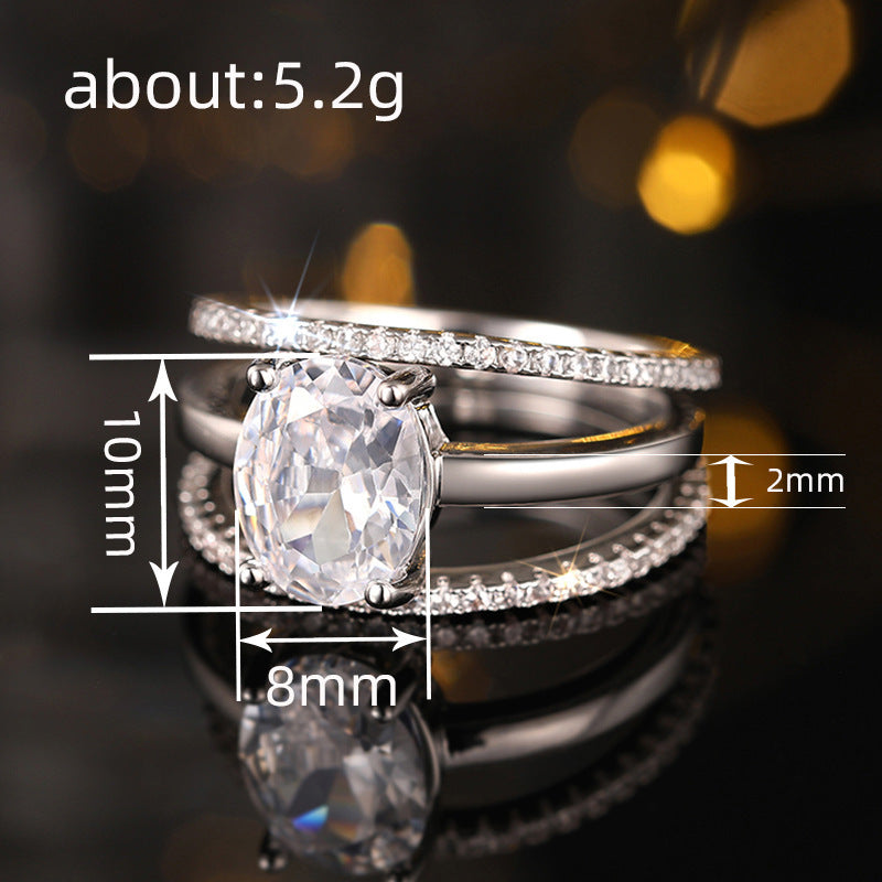 Womens Three Ring Set Zircon Inlaid Copper Four Claw Setting Stackable Design Jewelry For Her Anniversary Wedding Band