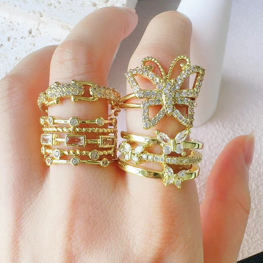 Butterfly Adjustable Open Ring Copper Electroplated Retro Fashion Personality Statement Jewelry For Women Open