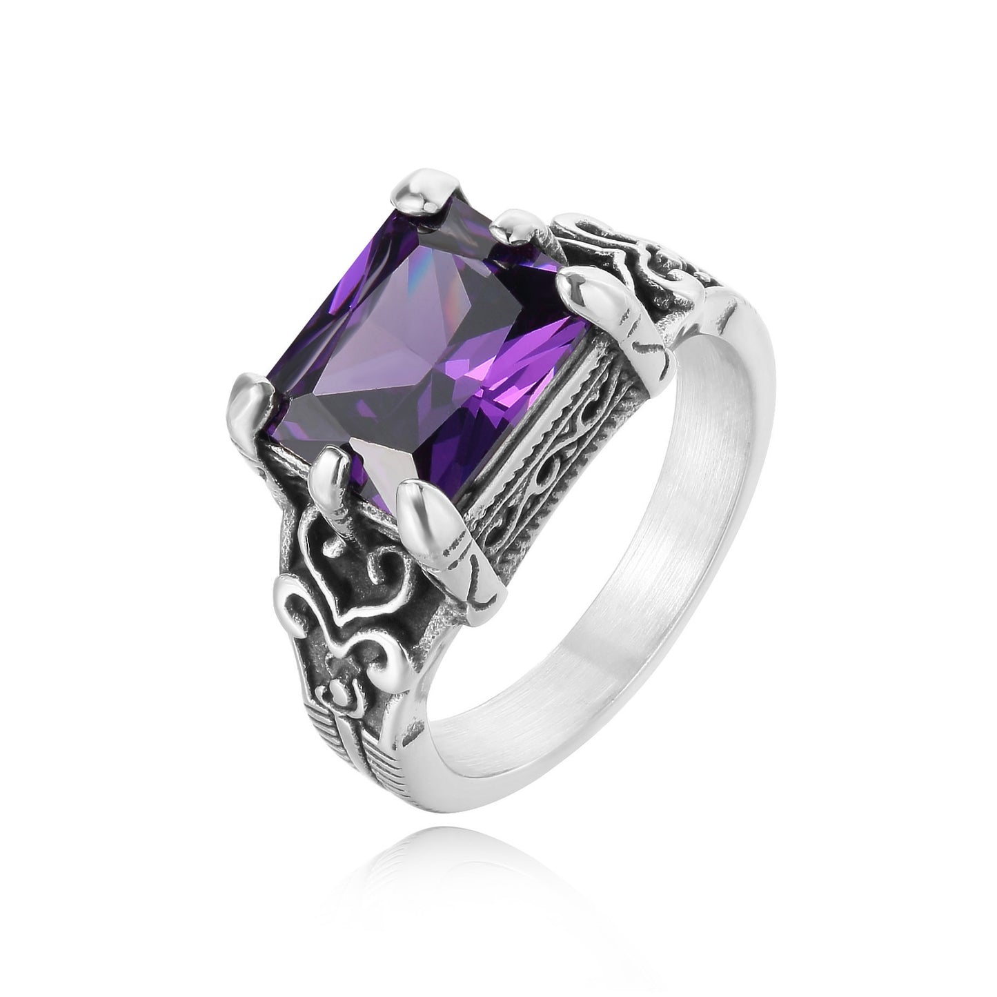 Mens Titanium Steel Ring With Square Black Onyx Stone Retro Band For Him Sizes 7 8 9 10 11 12 Durable Everyday Wear