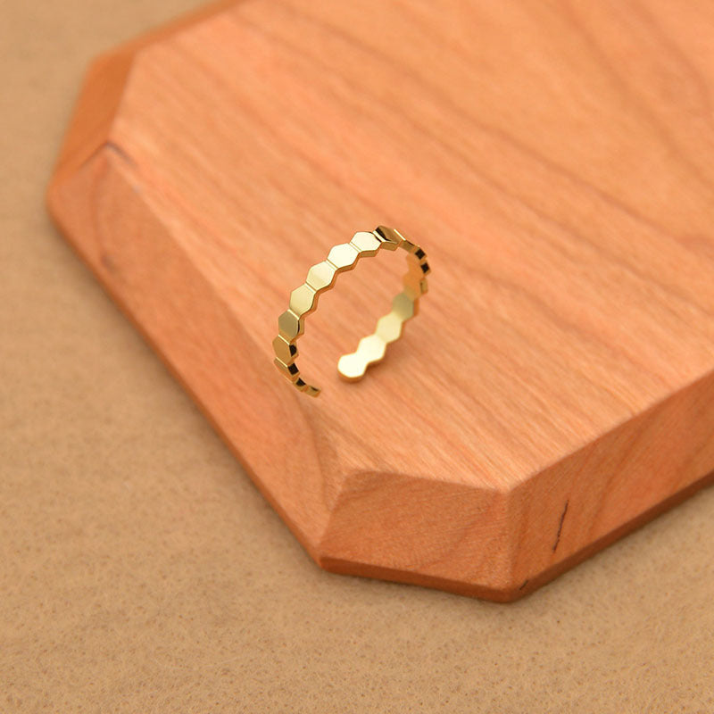Womens Stainless Steel Ring 18K Gold Tone Adjustable Geometric Vintage Design Fashion Jewelry Durable Everyday Wear