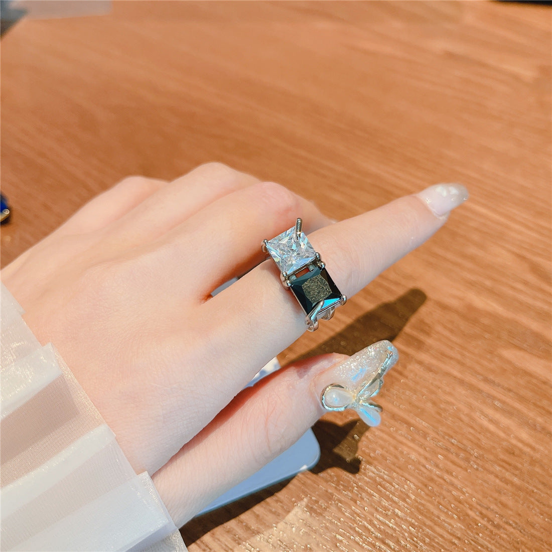 Womens Square Adjustable Glass Ring Mosaic Style For Women