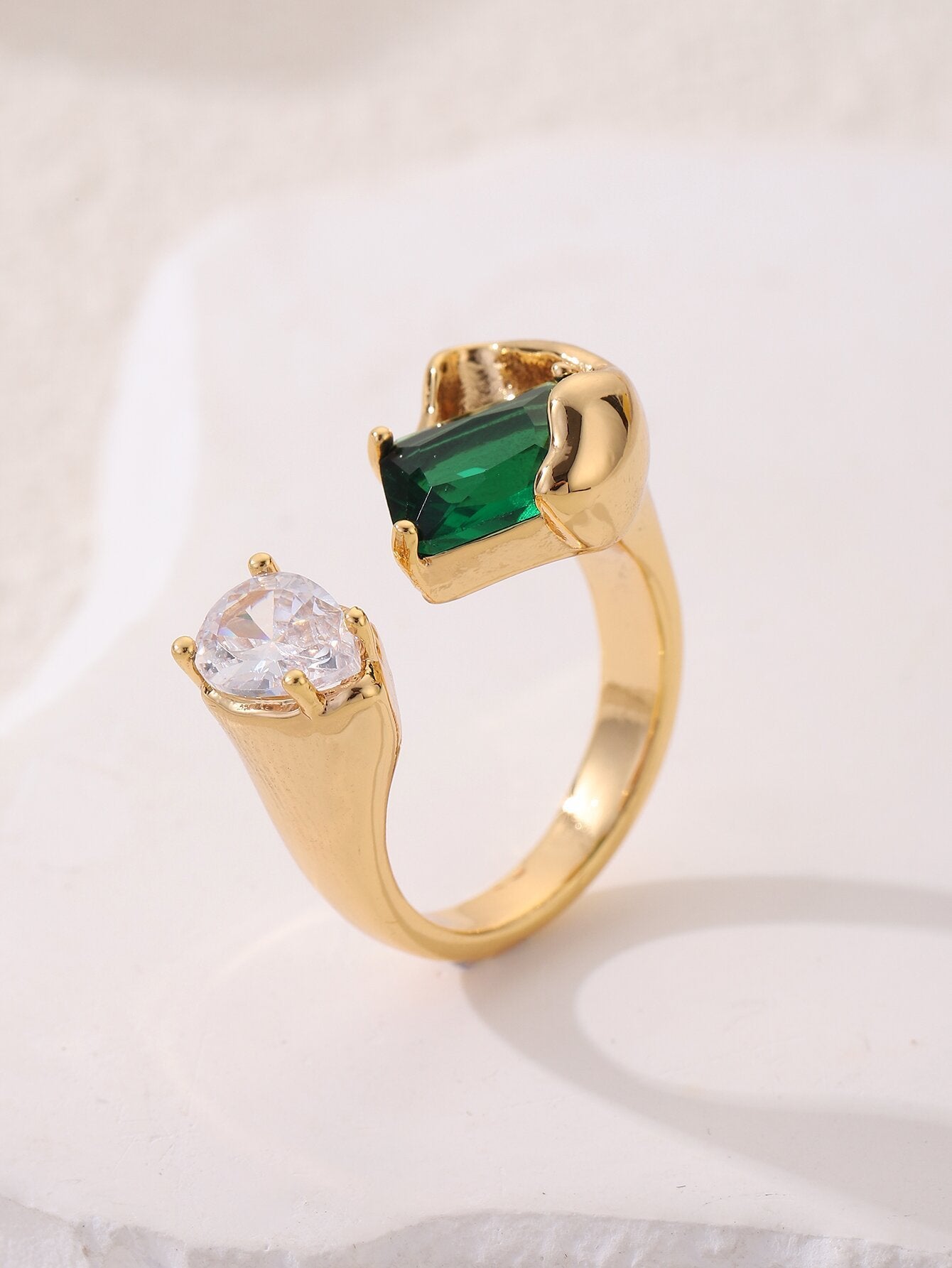 Emerald Elegant Copper Ring With Electroplating Finish Free Size Jewelry For Women Gift Ready Everyday Wear