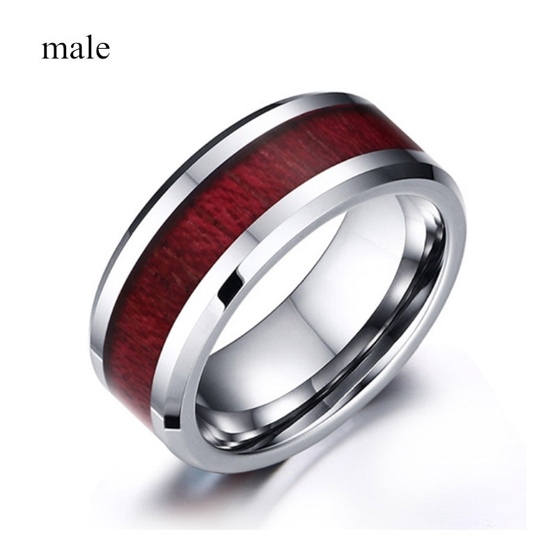 Couple Ring Set In Heart Ruby Accent And Diamond Inlay Trendy Matching Alloy Bands For Him And Her Anniversary