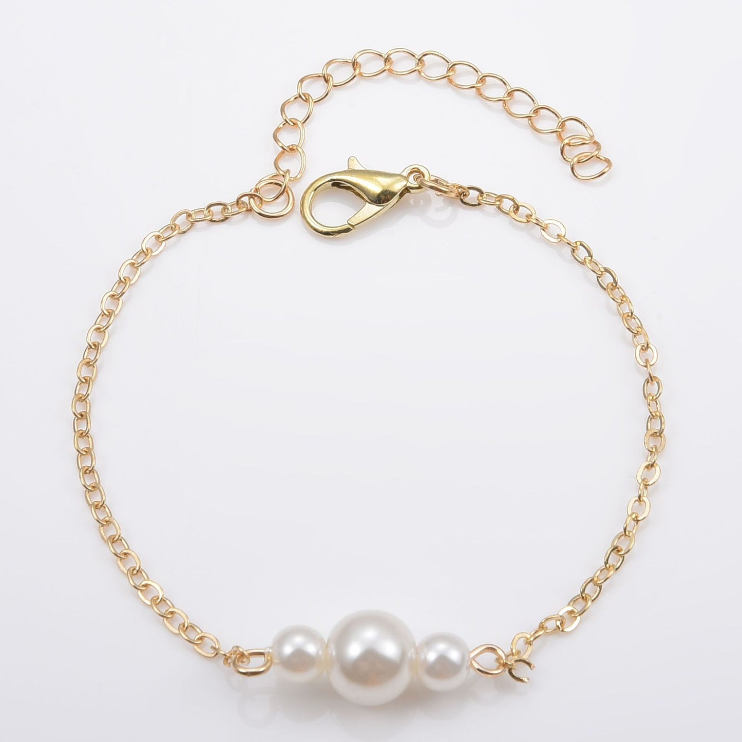 Pearl Beaded Bracelet With Chain Extender Elegant Glossy White Pearl Gift For Valentines Day Birthday Presents