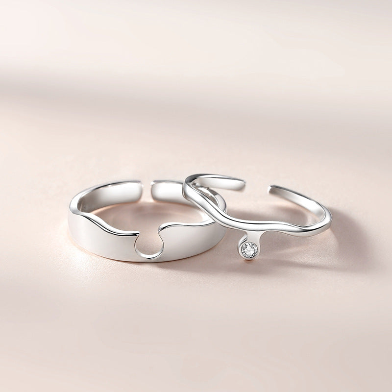 S925 Silver Zircon Ring Adjustable Opening Korean Ins Ring For Women or Men Couple Ring Platinum Plated Minimalist Ring Trendy Jewelry Gift